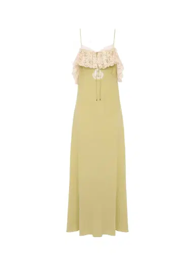 Chloé Thin-strap long dress in crêpe de chine & lace | Thumbnail 1