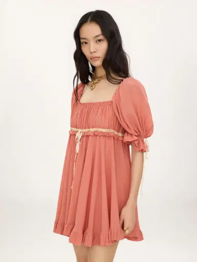 Chloé Puff-sleeve mini dress in silk georgette | Thumbnail 4