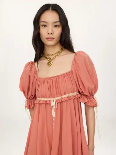 Chloé Puff-sleeve mini dress in silk georgette | Thumbnail 6