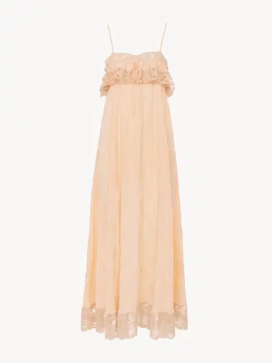 Chloé Thin-strap long dress in silk jacquard & lace | Thumbnail 2