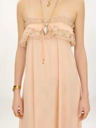 Chloé Thin-strap long dress in silk jacquard & lace | Thumbnail 4