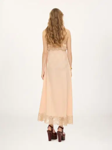 Chloé Thin-strap long dress in silk jacquard & lace | Thumbnail 5