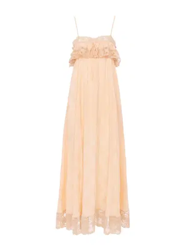 Chloé Thin-strap long dress in silk jacquard & lace | Thumbnail 1