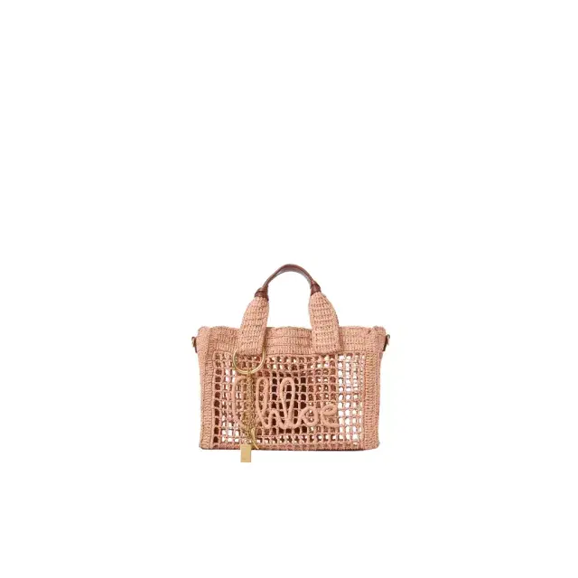 Chloé Small Summer Banana east-west tote bag with strap in raffia