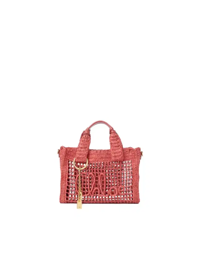 Chloé Small Summer Banana east-west tote bag with strap in raffia