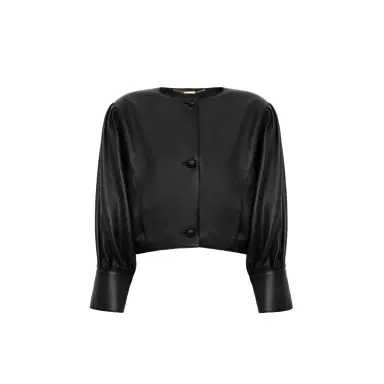 Chloé Cropped collarless jacket in leather | Thumbnail 1