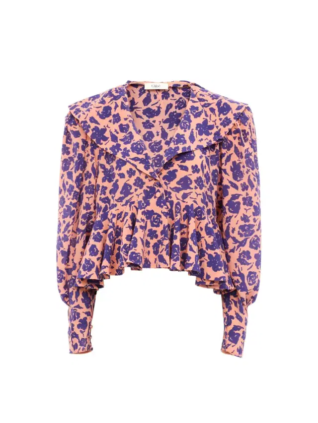 Chloé V-neck ruffle top in crêpe de chine