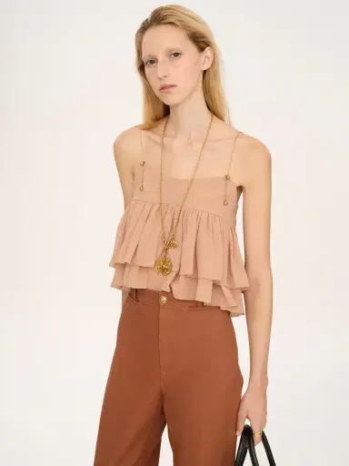 Chloé Sleeveless ruffle top in silk georgette | Thumbnail 4