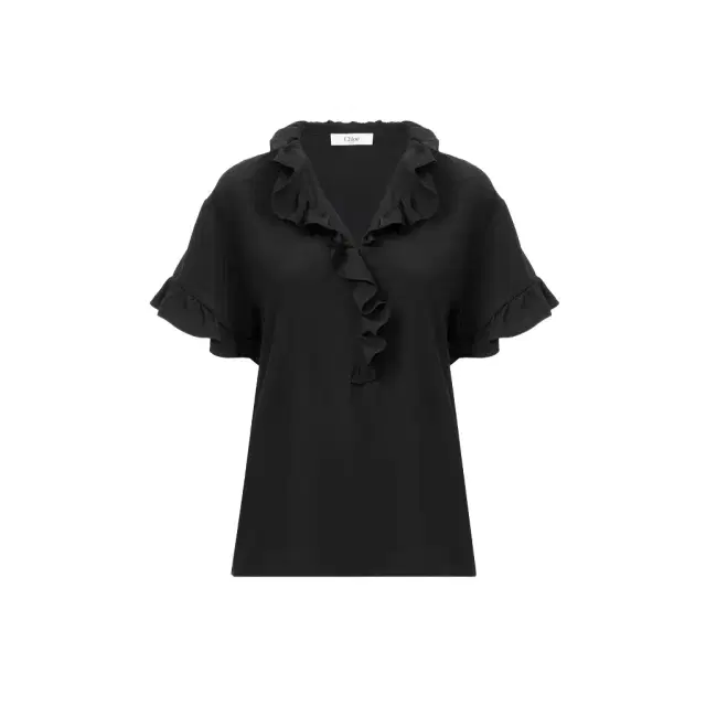 Chloé Short-sleeve ruffle top in crêpe de chine