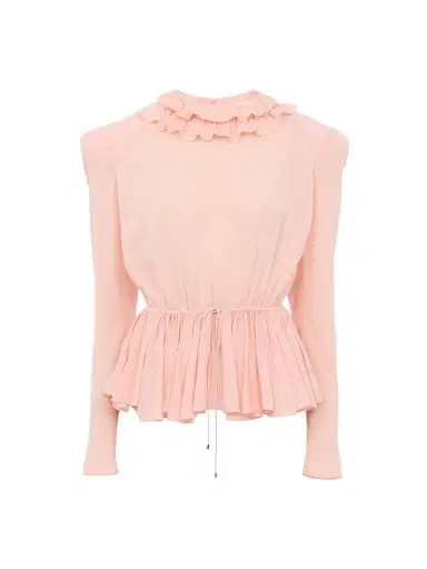 Chloé Drawstring ruffle top in jacquard silk | Thumbnail 1