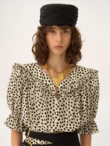 Chloé Puff-sleeve ruffle top in crêpe de chine | Thumbnail 7