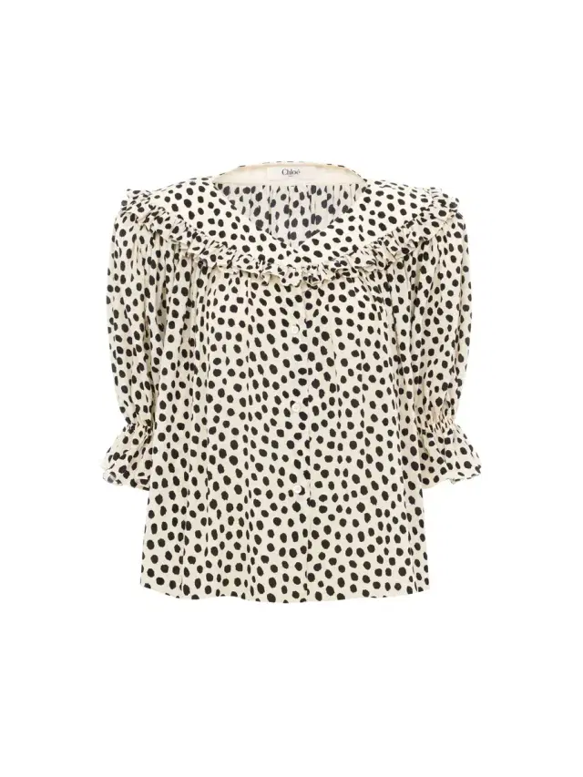 Chloé Puff-sleeve ruffle top in crêpe de chine