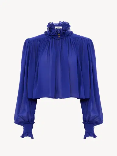 Chloé Maxi gathered high-neck top in silk georgette | Thumbnail 2