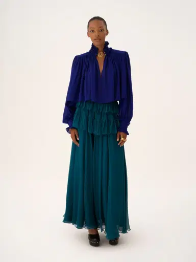 Chloé Maxi gathered high-neck top in silk georgette | Thumbnail 3