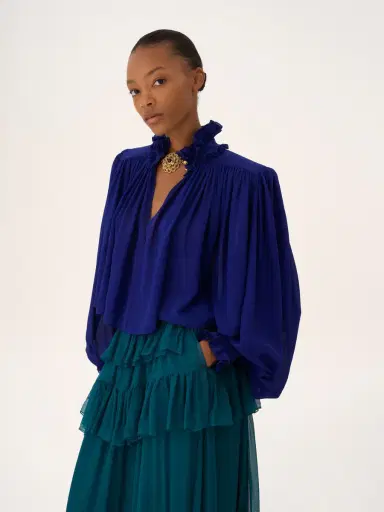 Chloé Maxi gathered high-neck top in silk georgette | Thumbnail 4