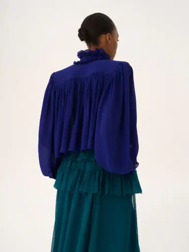 Chloé Maxi gathered high-neck top in silk georgette | Thumbnail 5