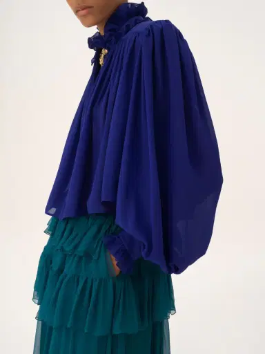 Chloé Maxi gathered high-neck top in silk georgette | Thumbnail 6