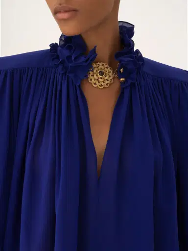 Chloé Maxi gathered high-neck top in silk georgette | Thumbnail 7