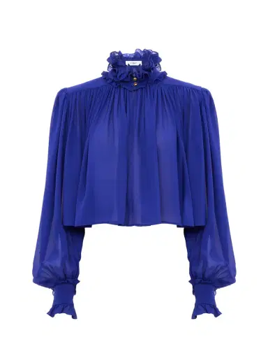 Chloé Maxi gathered high-neck top in silk georgette | Thumbnail 1