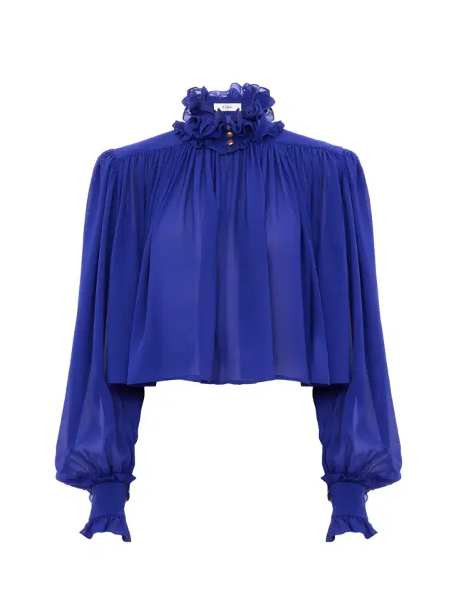 Chloé Maxi gathered high-neck top in silk georgette