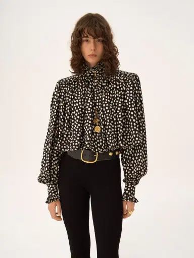 Chloé Maxi gathered high-neck top in silk jacquard | Thumbnail 4