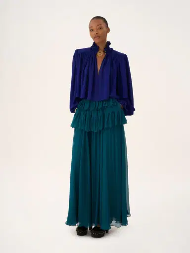 Chloé Ruffled long skirt in silk mousseline | Thumbnail 3