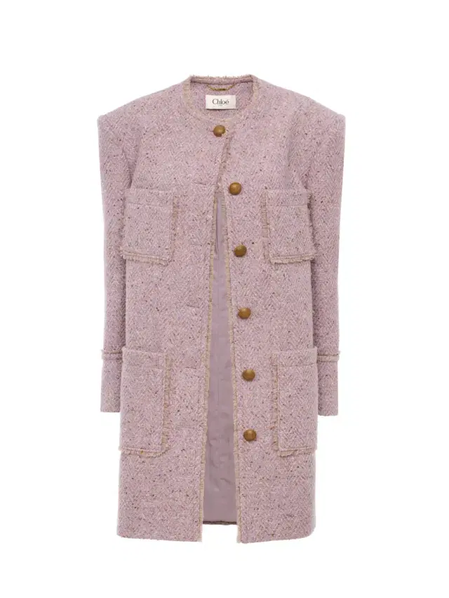Chloé Single-breasted collarless coat in chiné wool tweed
