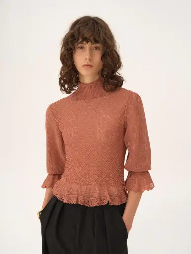 Chloé Ruffled puff-sleeve sweater in a lurex knit | Thumbnail 4