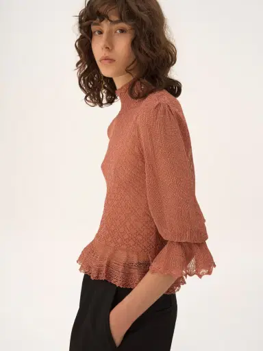 Chloé Ruffled puff-sleeve sweater in a lurex knit | Thumbnail 6