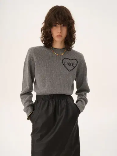 Chloé Cropped fitted logo sweater in a wool knit | Thumbnail 4