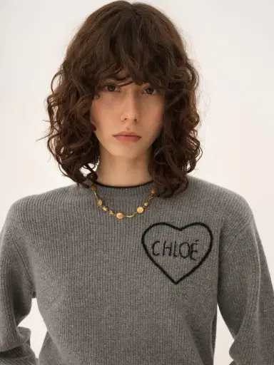 Chloé Cropped fitted logo sweater in a wool knit | Thumbnail 7