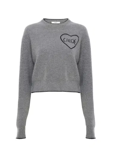 Chloé Cropped fitted logo sweater in a wool knit | Thumbnail 1