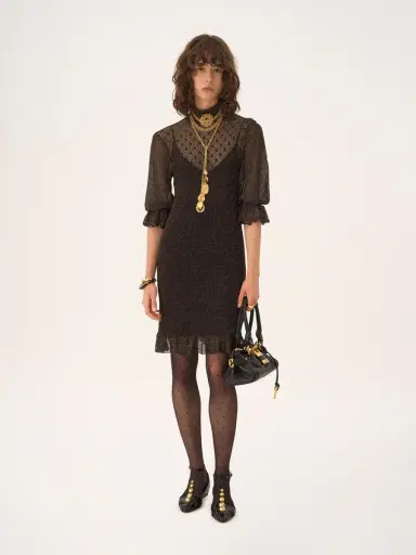 Chloé Ruffled puff-sleeve mini dress in a lurex knit | Thumbnail 3