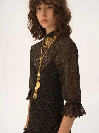 Chloé Ruffled puff-sleeve mini dress in a lurex knit | Thumbnail 4