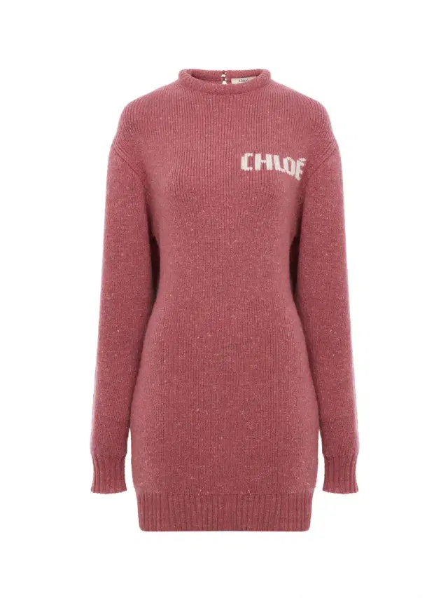 Chloé Long-sleeve logo mini dress in a merino wool knit