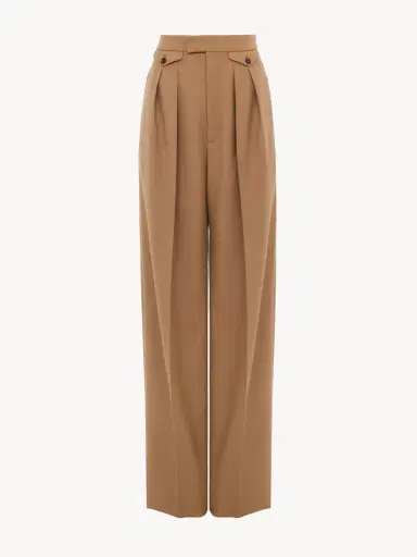Chloé High-rise gathered pants in wool gabardine | Thumbnail 2