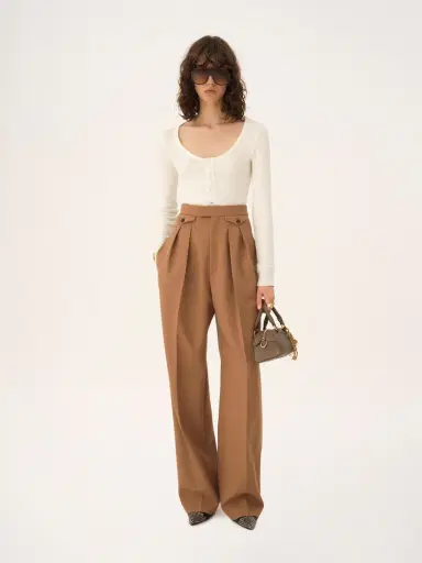 Chloé High-rise gathered pants in wool gabardine | Thumbnail 3