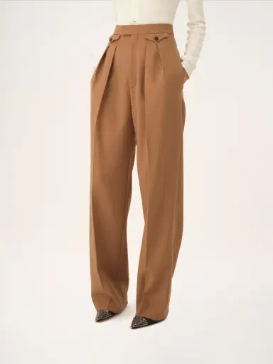 Chloé High-rise gathered pants in wool gabardine | Thumbnail 4