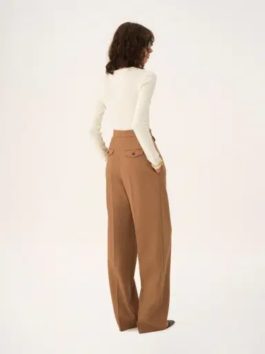 Chloé High-rise gathered pants in wool gabardine | Thumbnail 5
