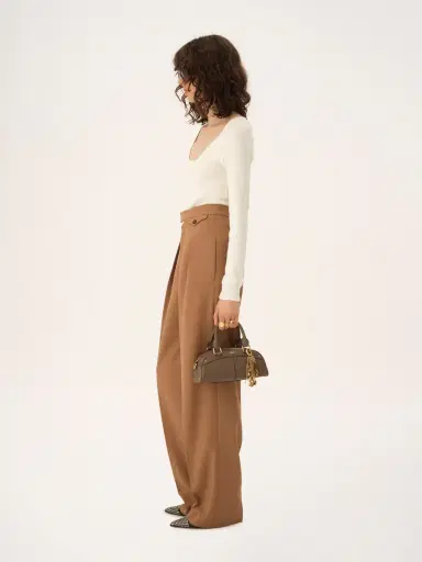Chloé High-rise gathered pants in wool gabardine | Thumbnail 6