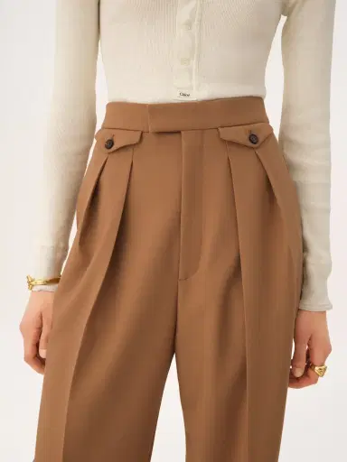 Chloé High-rise gathered pants in wool gabardine | Thumbnail 7