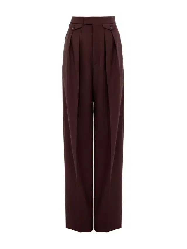 Chloé High-rise gathered pants in wool gabardine