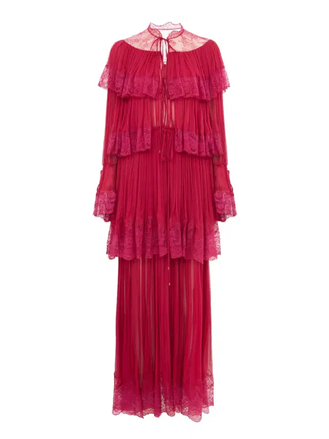 Chloé Long ruffled dress in silk mousseline & lace