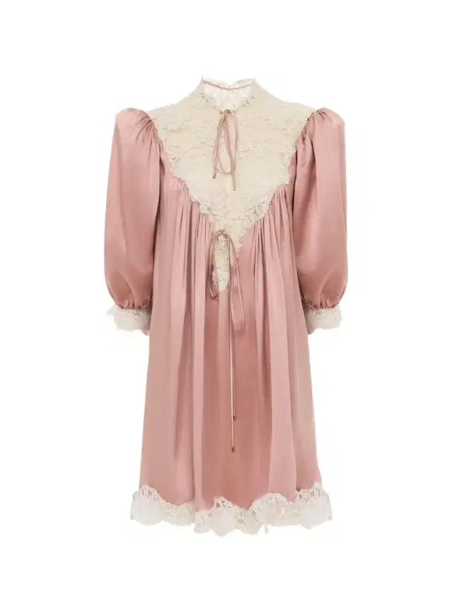 Chloé Gathered V-neck mini dress in washed silk satin & lace