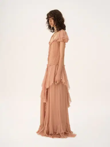Chloé Gathered long ruffled dress in silk mousseline | Thumbnail 4 Chloé Gathered long ruffled dress in silk mousseline | Thumbnail 4