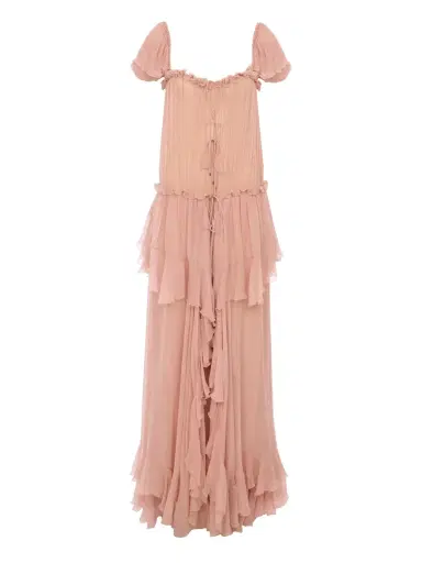 Chloé Gathered long ruffled dress in silk mousseline | Thumbnail 1 Chloé Gathered long ruffled dress in silk mousseline | Thumbnail 1