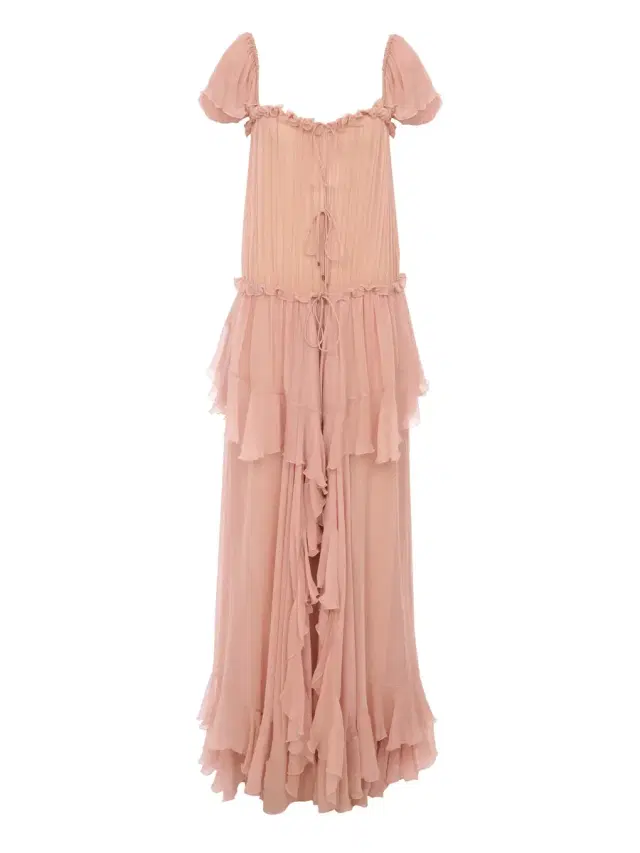 Chloé Gathered long ruffled dress in silk mousseline