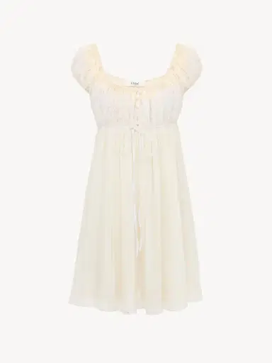 Chloé Short-sleeve mini dress in silk mousseline & lace | Thumbnail 2 Chloé Short-sleeve mini dress in silk mousseline & lace | Thumbnail 2