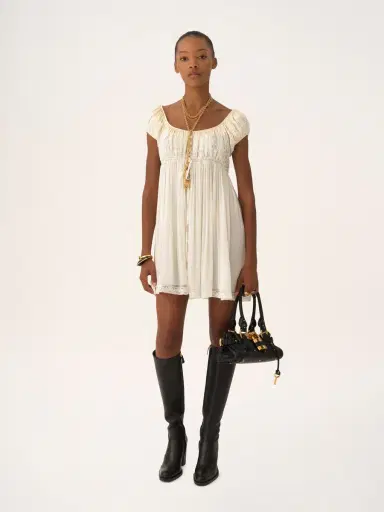 Chloé Short-sleeve mini dress in silk mousseline & lace | Thumbnail 3 Chloé Short-sleeve mini dress in silk mousseline & lace | Thumbnail 3