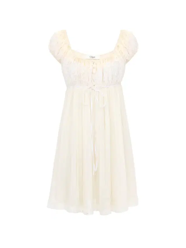 Chloé Short-sleeve mini dress in silk mousseline & lace
